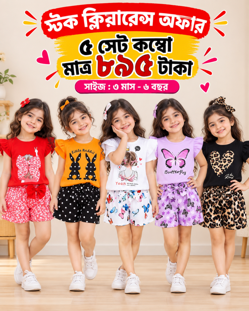 ৫ পিস গার্লস টি-শার্ট ও প্যান্ট